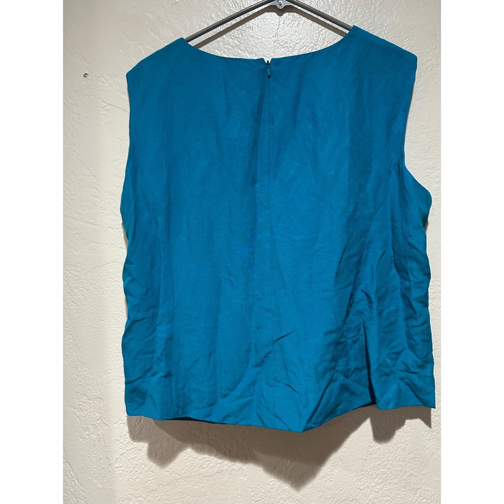 Elisabeth Liz Claiborne Silk Linen Shell Top Teal Blue Sleeveless Blouse‎ size18